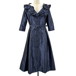 Teri Jon Navy Midi Dress